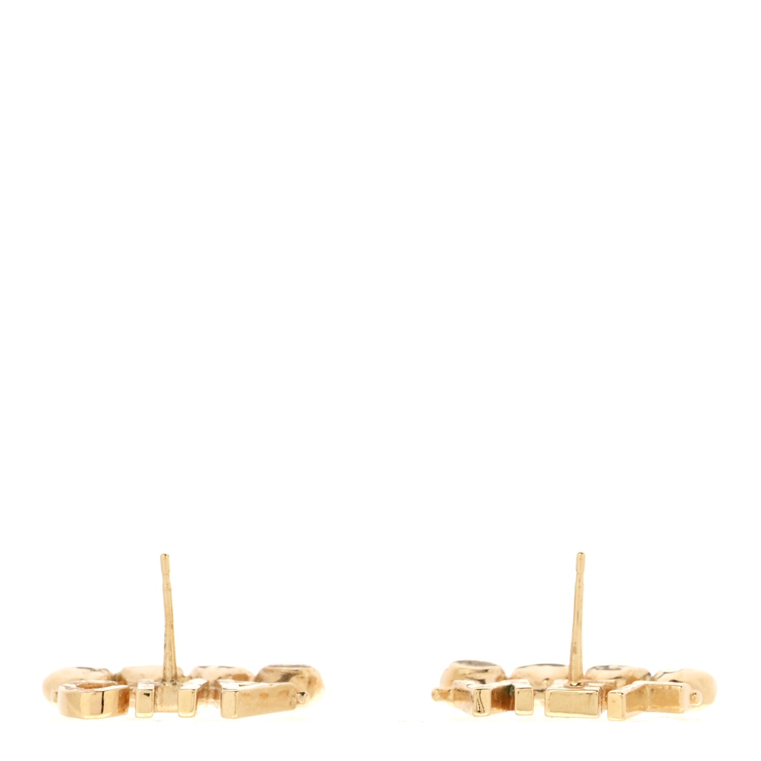 Chanel Crystal Heart Cha-Nel Logo Earrings Gold 3 of 4