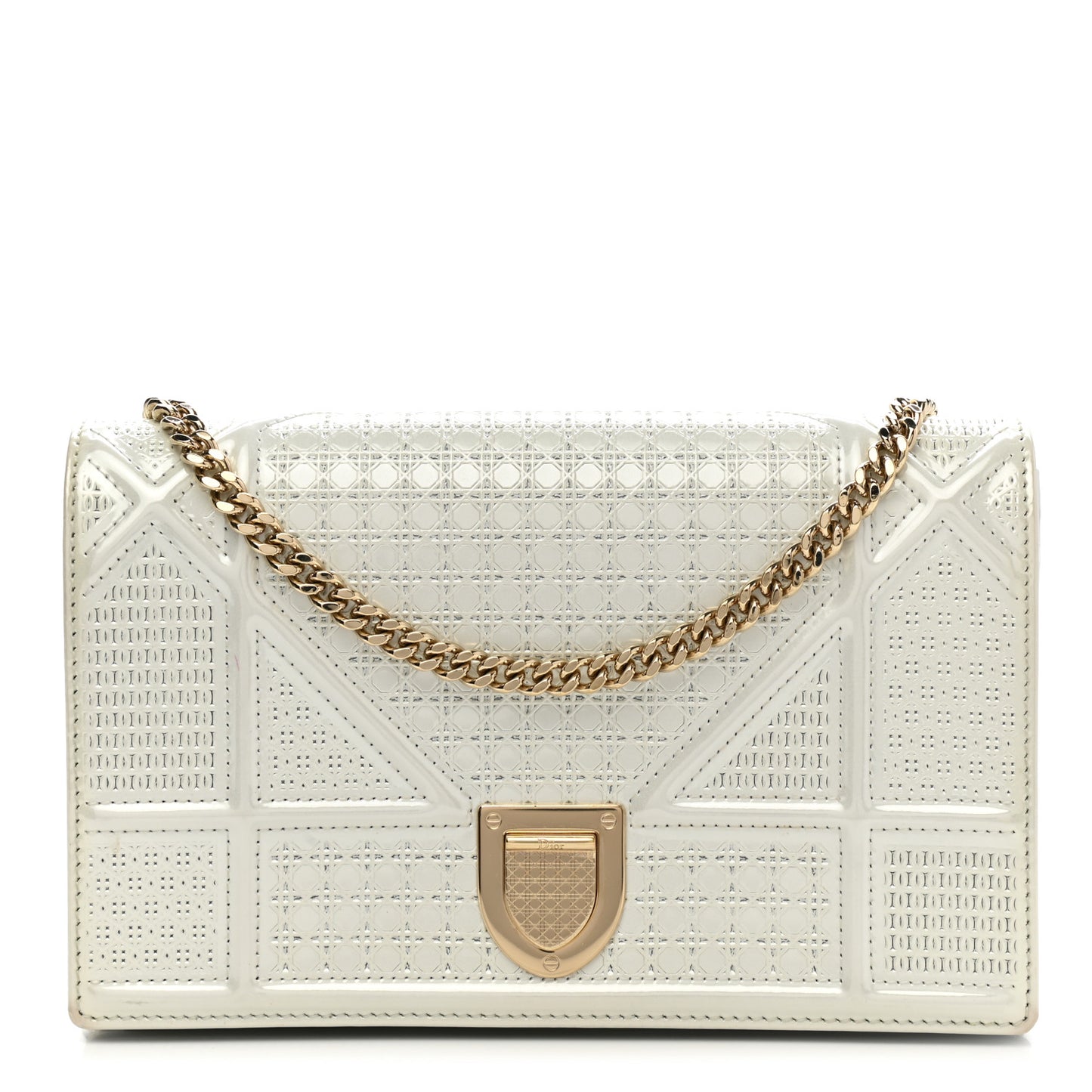Patent Micro-Cannage Diorama Wallet on Chain Pouch White
