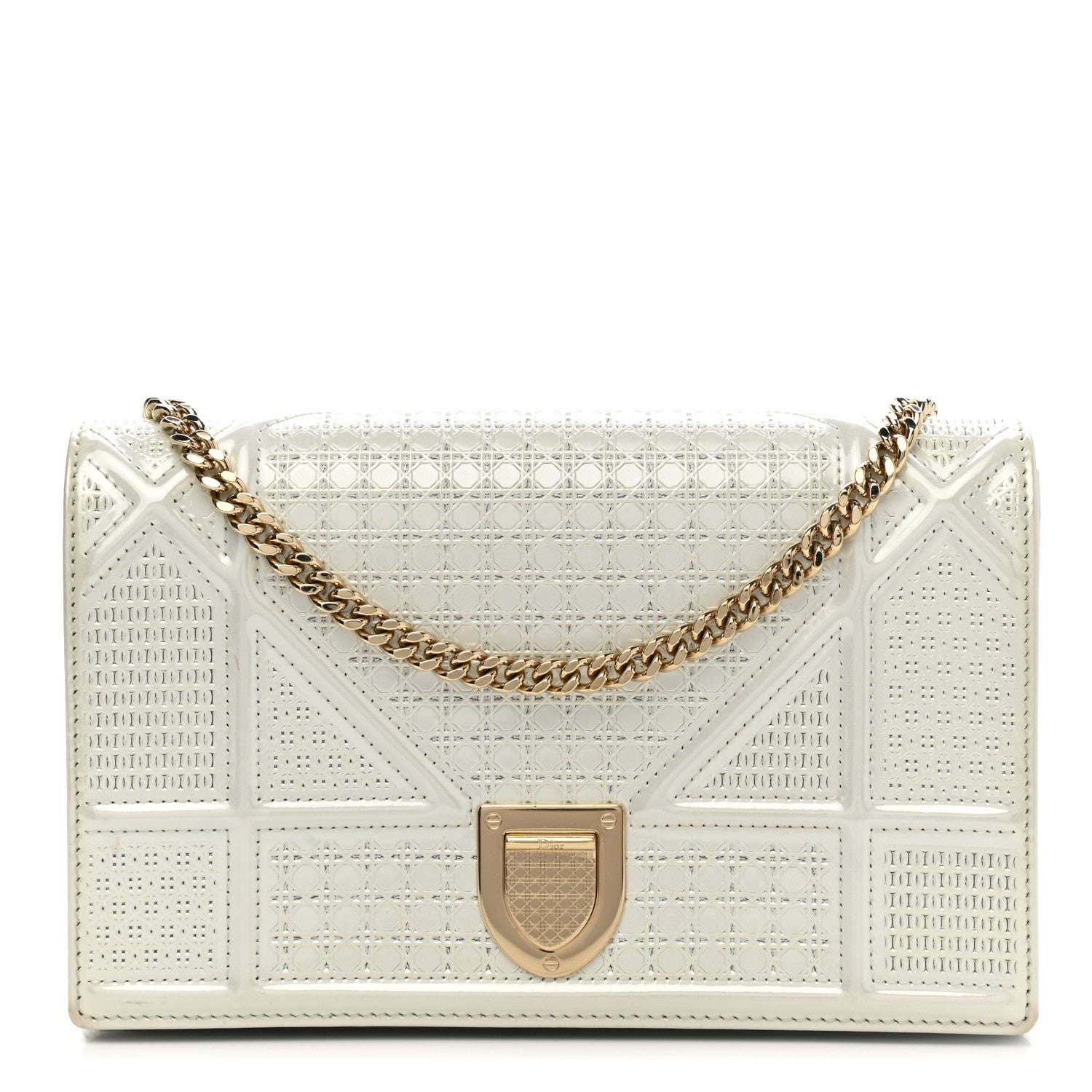 Christian Dior Patent Micro-Cannage Diorama Wallet on Chain Pouch White 1 of 15