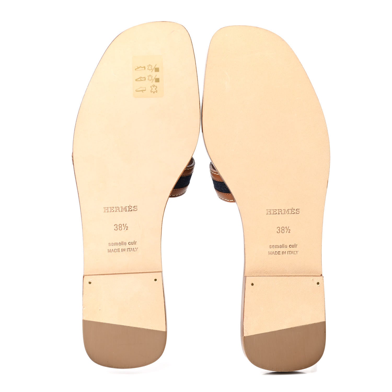 Hermes Calfskin Denim Oran Sandals 38.5 Bleu Brut Gold 5 of 8