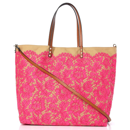 Valentino Garavani Canvas Glam Lace Reversible Tote Pink 1 of 12