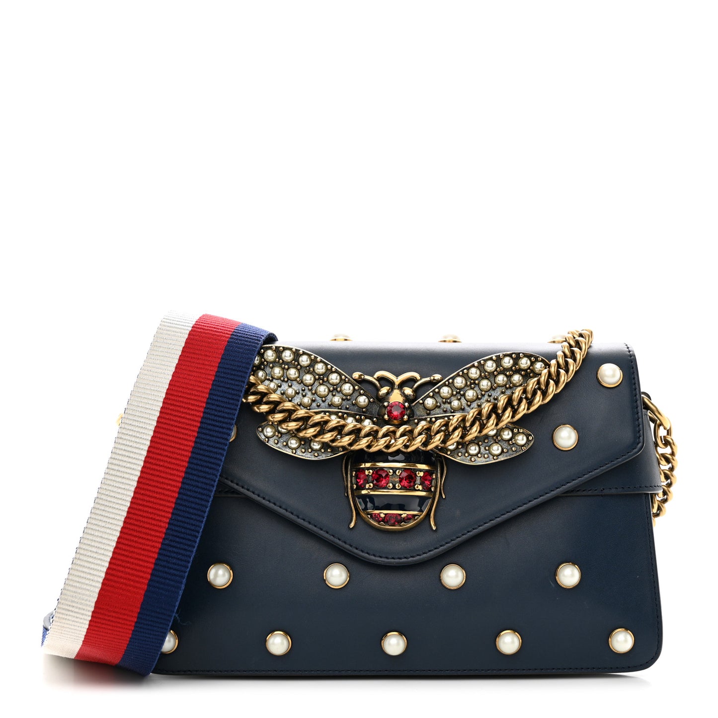 Nappa Pearl Studded Mini Queen Margaret Broadway Shoulder Bag Blue Agata