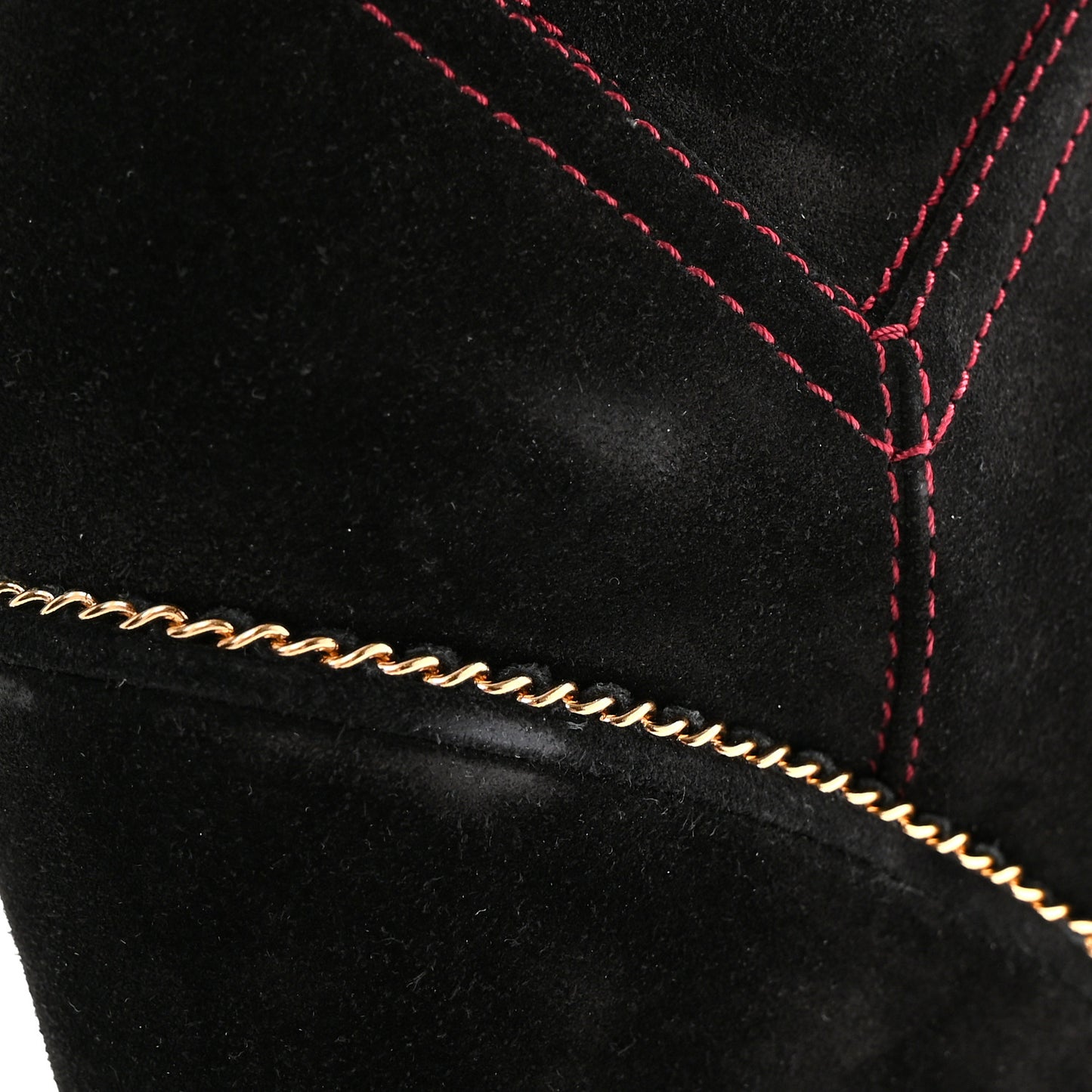 Suede Calfskin Chain Around High Boots 40 Black