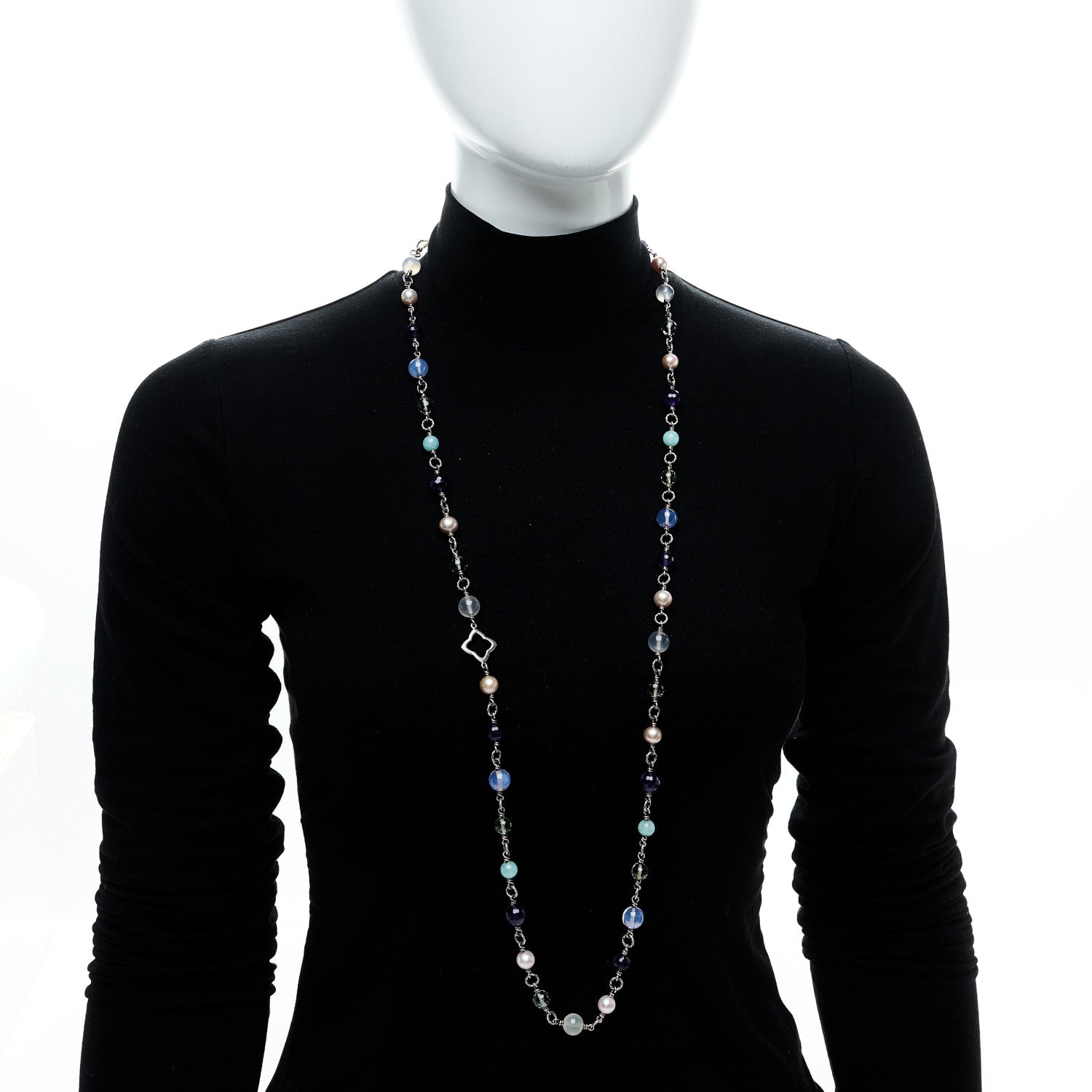David Yurman Sterling Silver Multi Gemstone Elements Station Necklace 2 of 5