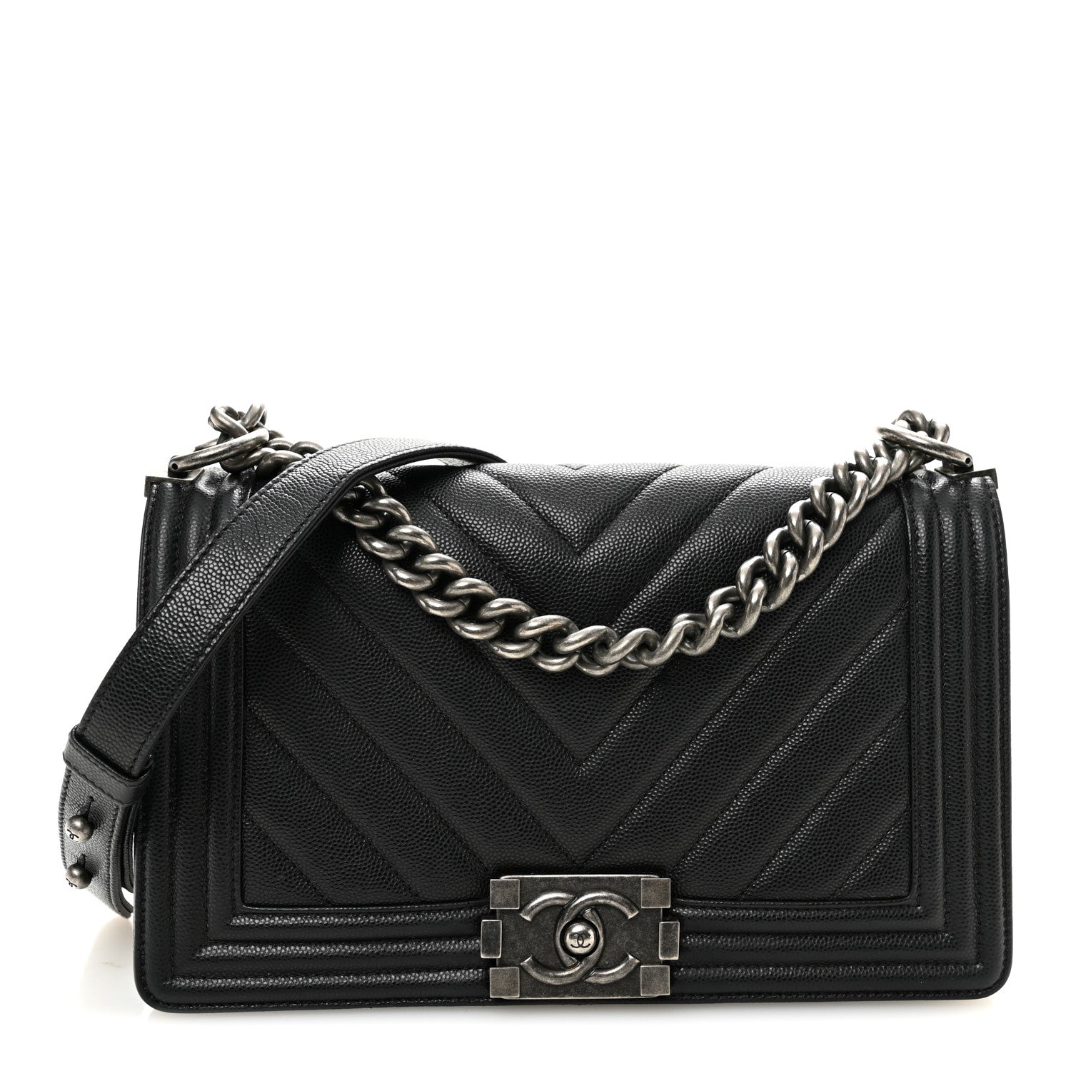 Chanel Caviar Chevron Quilted Medium Boy Flap Black 1 of 10