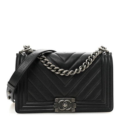 Chanel Caviar Chevron Quilted Medium Boy Flap Black 1 of 10