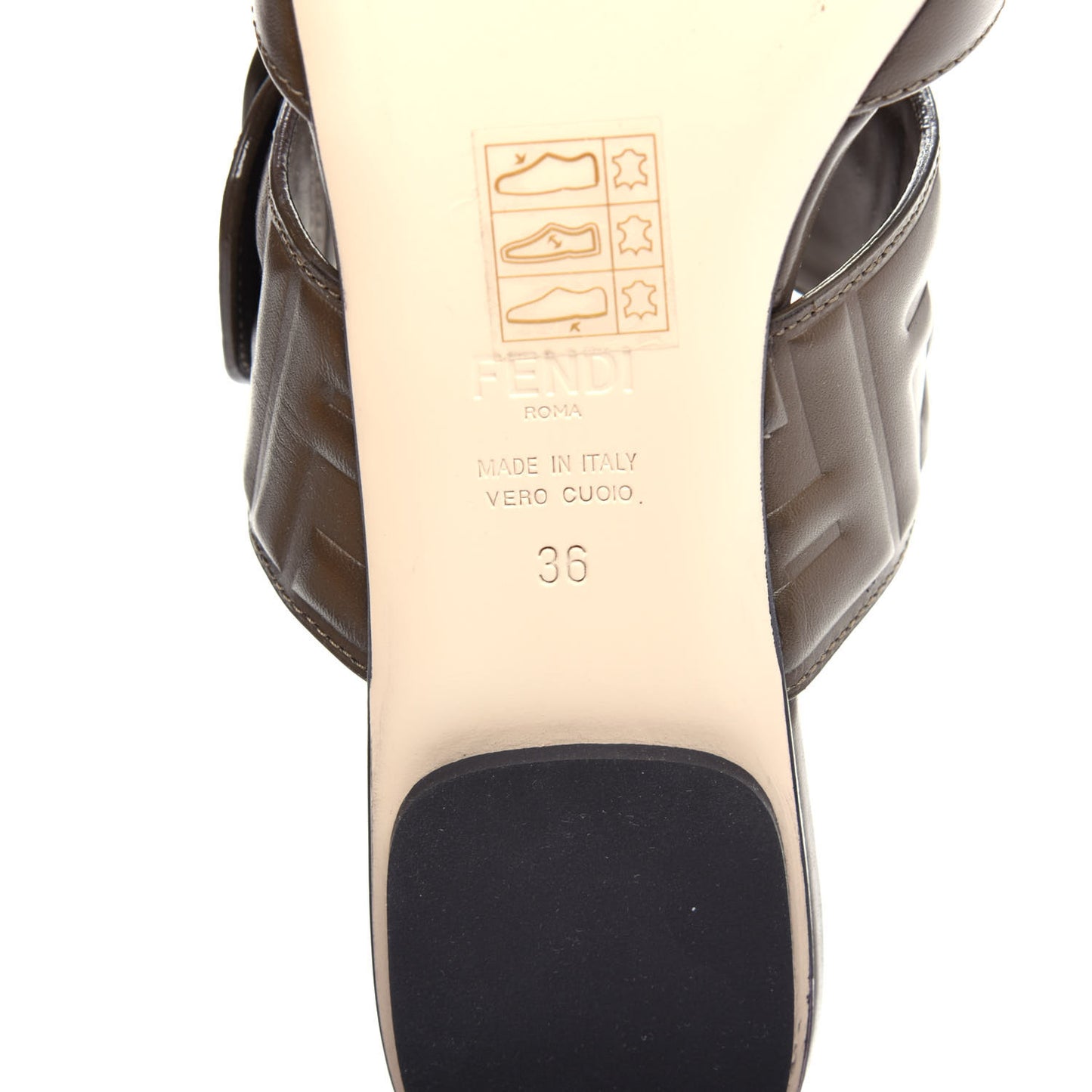 Vitello FF Embossed Buckle Flat Mules 36 Wood