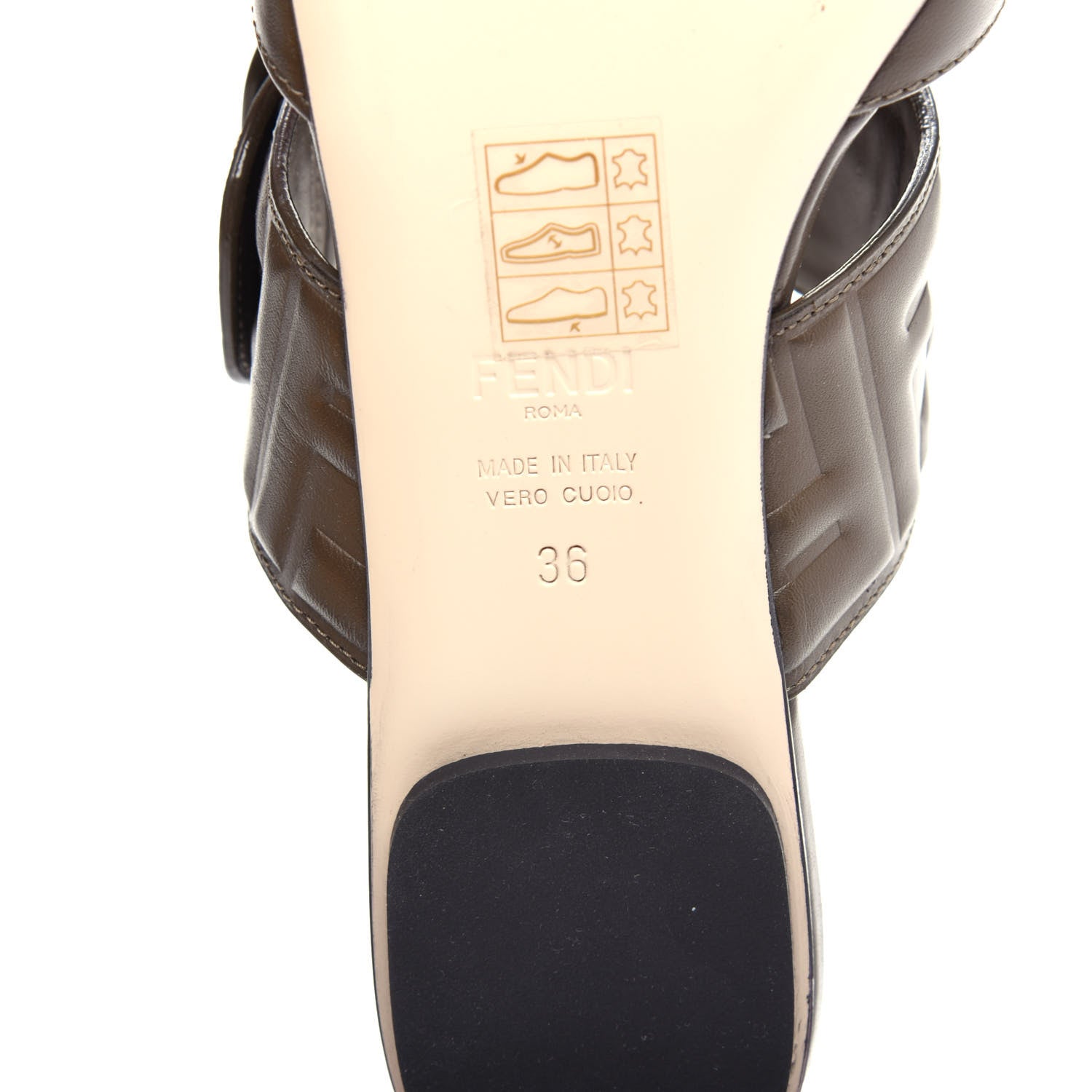 Fendi Vitello FF Embossed Buckle Flat Mules 36 Wood 9 of 11