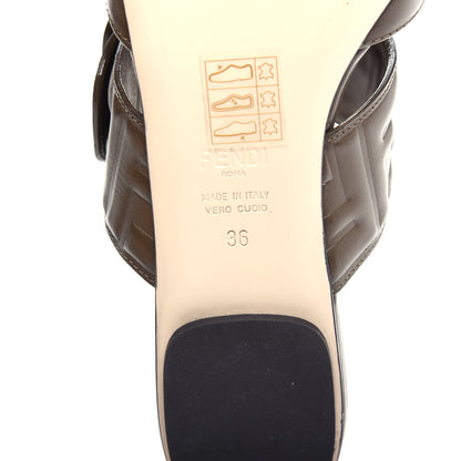 Fendi Vitello FF Embossed Buckle Flat Mules 36 Wood 9 of 11