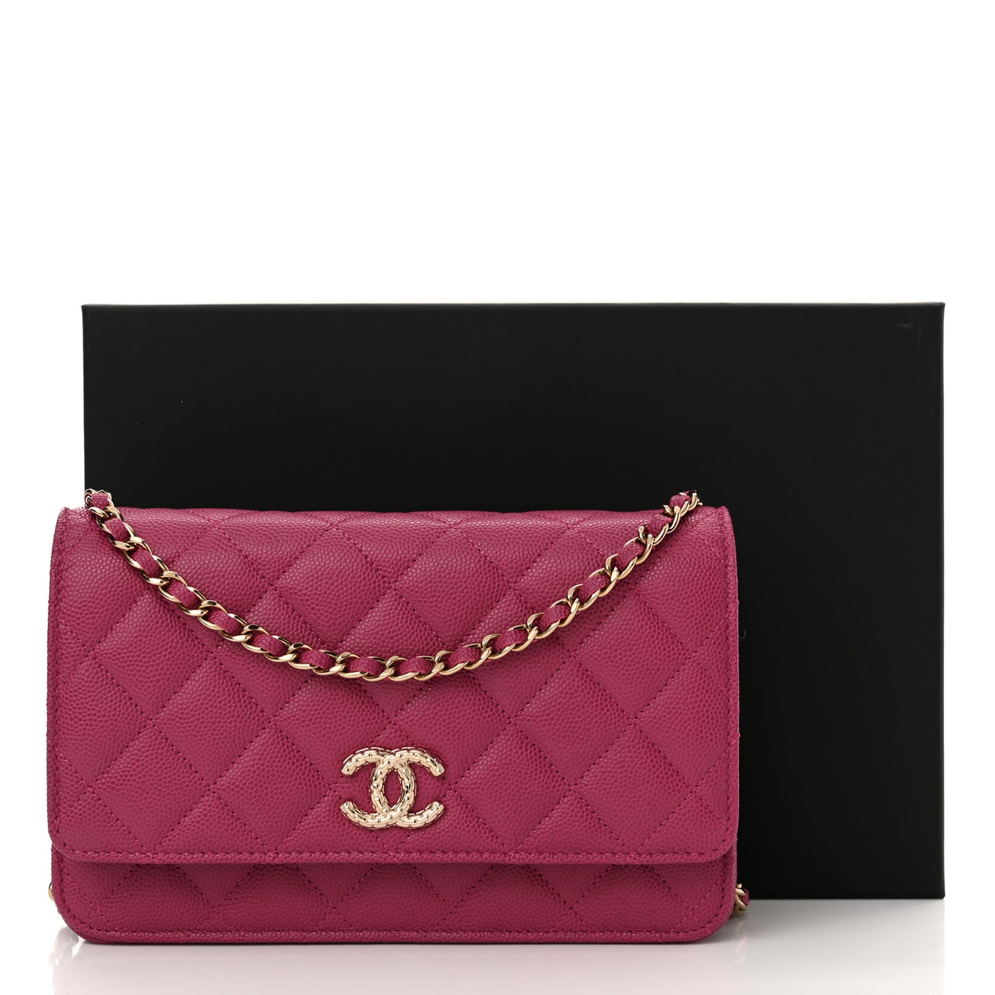 Caviar Quilted Chain CC Quilted Wallet On Chain WOC Fuchsia