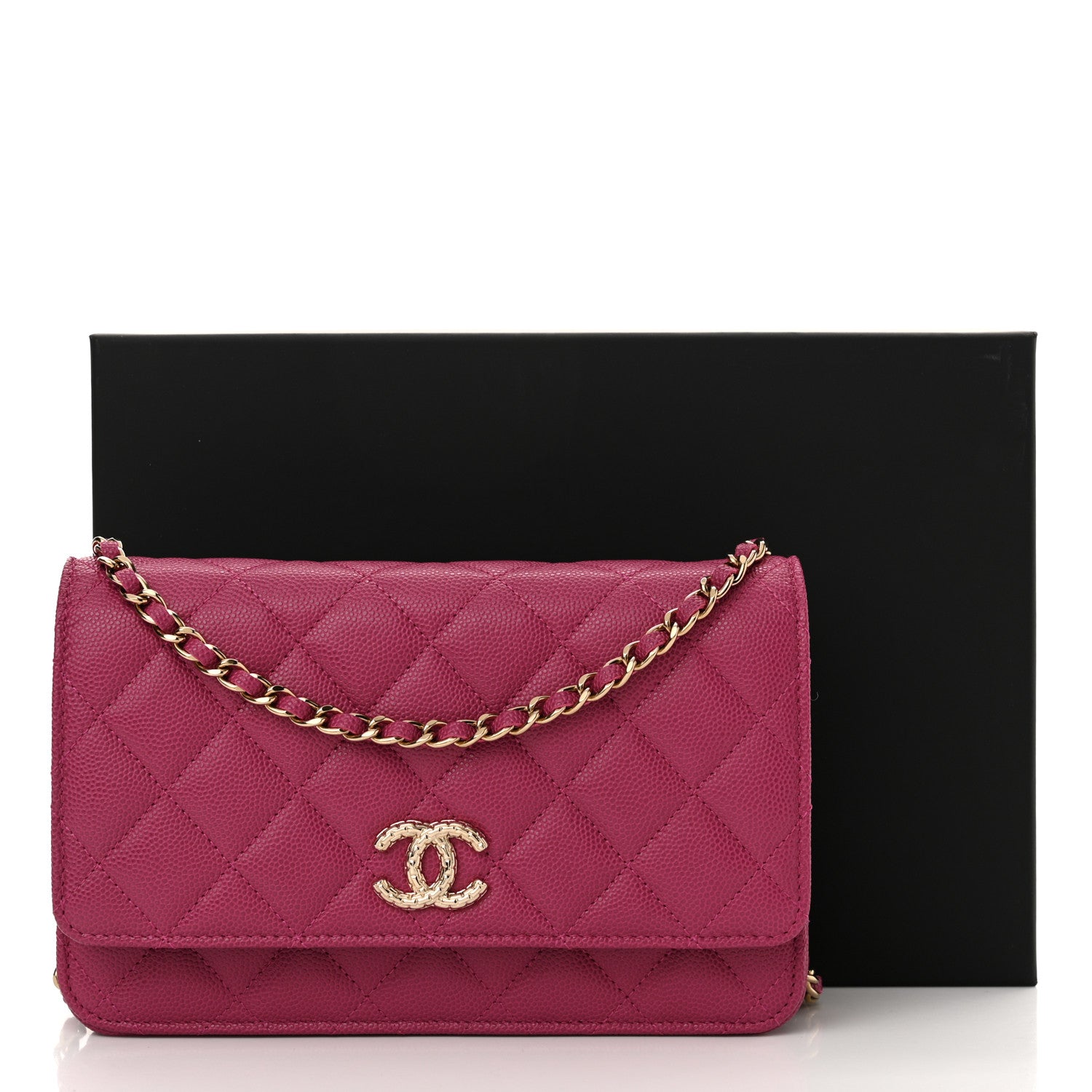 Chanel Caviar Quilted Chain CC Quilted Wallet On Chain WOC Fuchsia 12 of 12
