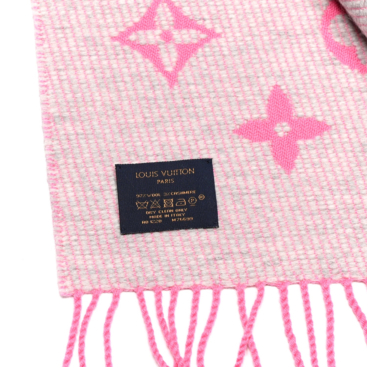 Louis Vuitton Wool Cashmere Monogram LV Scarf Pink 4 of 4