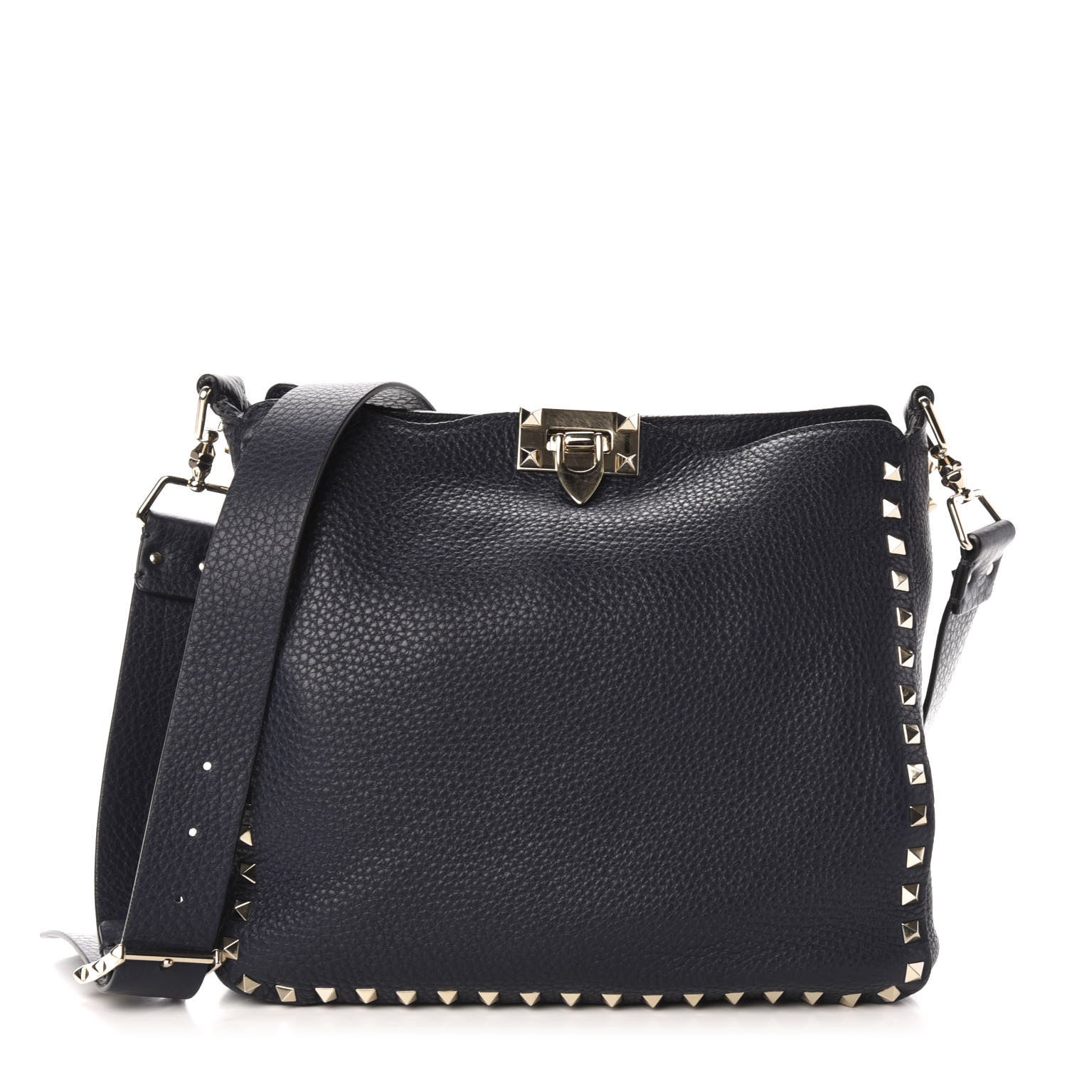 Valentino Garavani Pebbled Calfskin Small Rockstud Flip-Lock Messenger Bag Marine 1 of 10