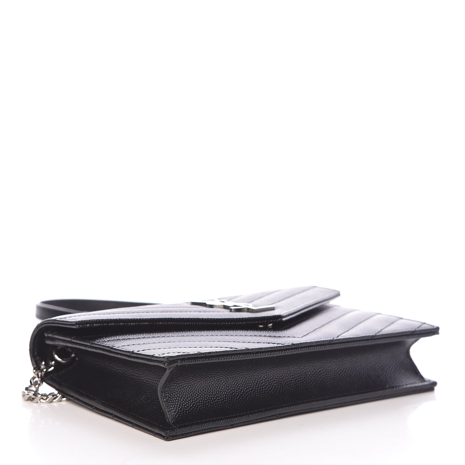 Saint Laurent Grain De Poudre Matelasse Chevron Monogram Envelope Chain Wallet Black 4 of 10