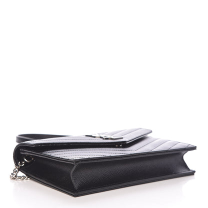 Saint Laurent Grain De Poudre Matelasse Chevron Monogram Envelope Chain Wallet Black 4 of 10