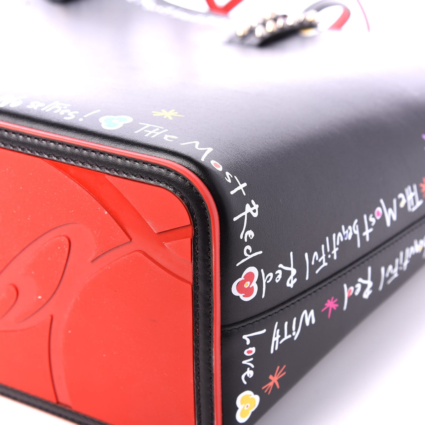 Calfskin Beautiful Red East West Cabata Tote Black Multicolor