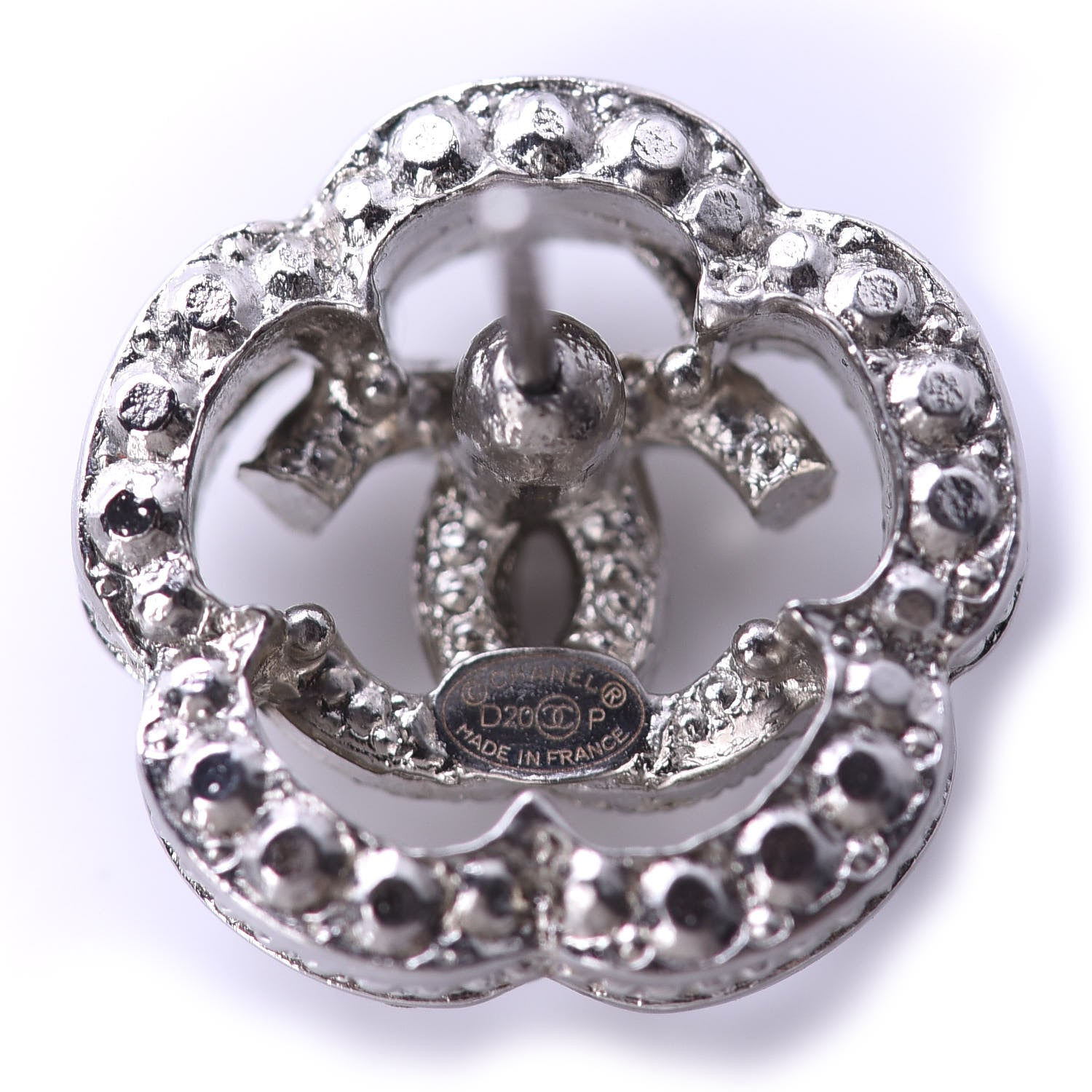 Chanel Crystal Coco Flapper Camellia CC Stud Earrings Silver 4 of 5