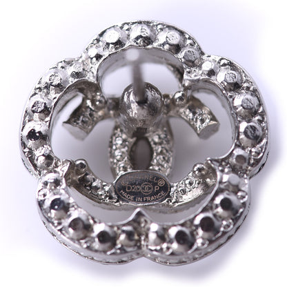 Chanel Crystal Coco Flapper Camellia CC Stud Earrings Silver 4 of 5