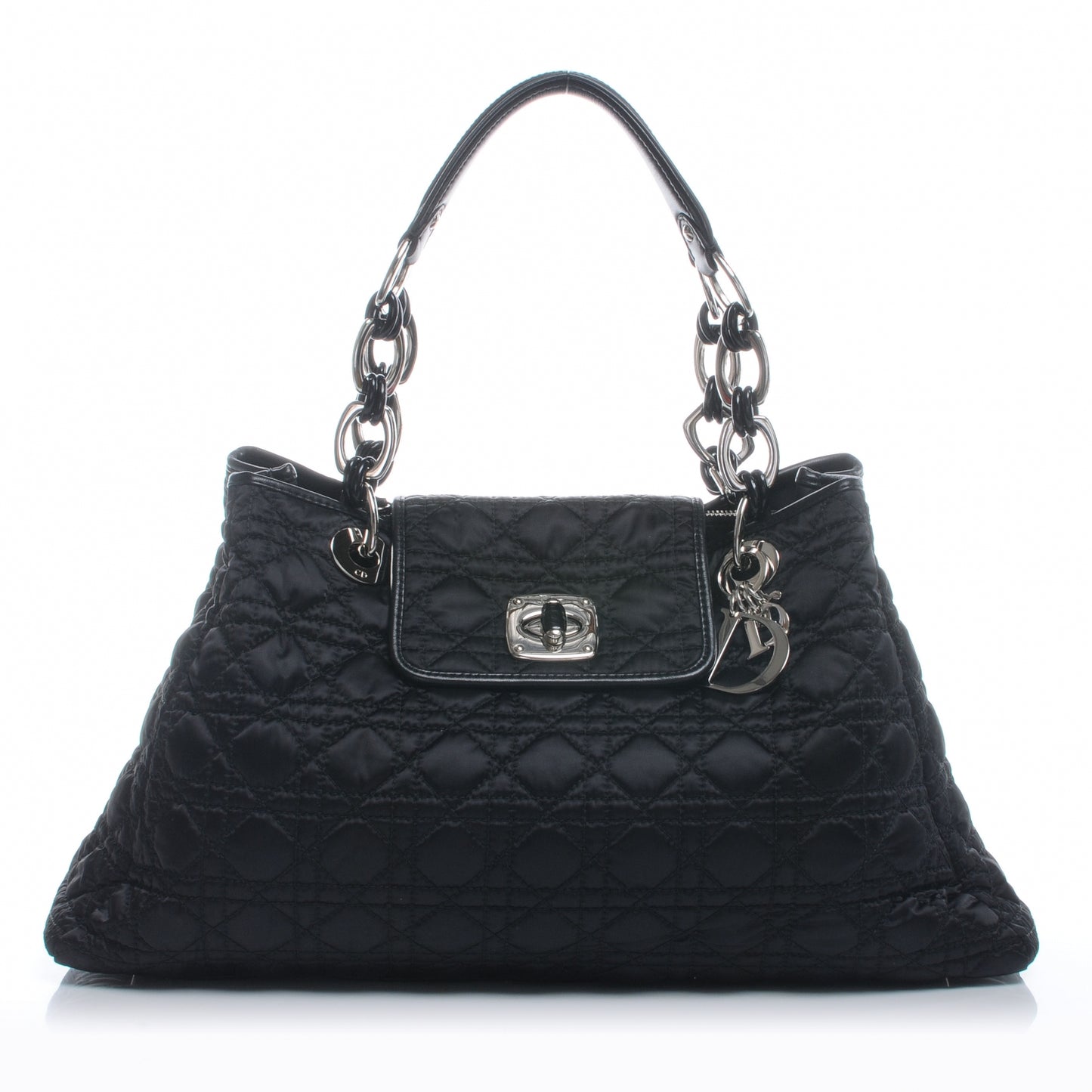 Nylon Cannage Medium Charming Lock Tote Black