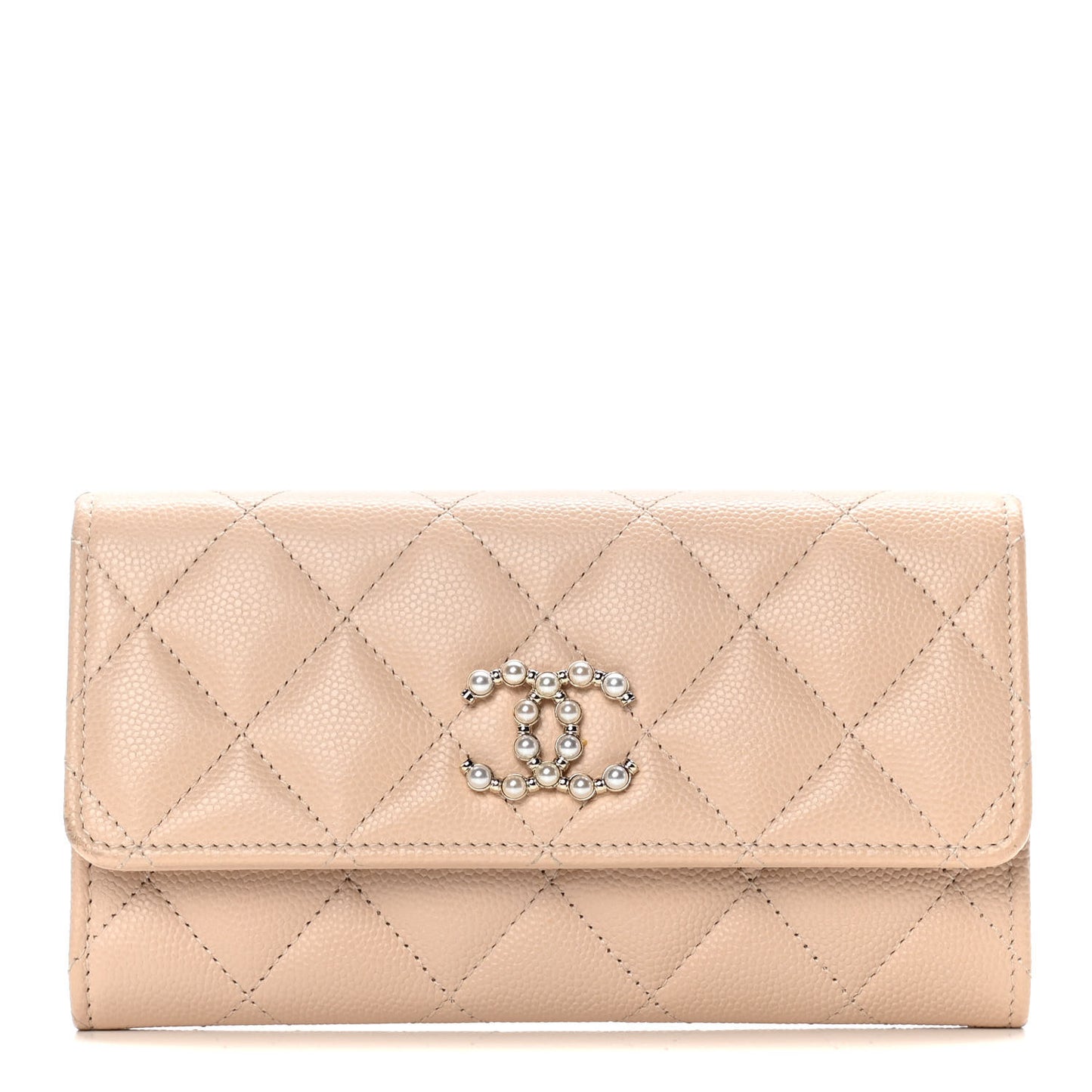 Caviar Pearl Quilted Coco Candy Wallet Beige