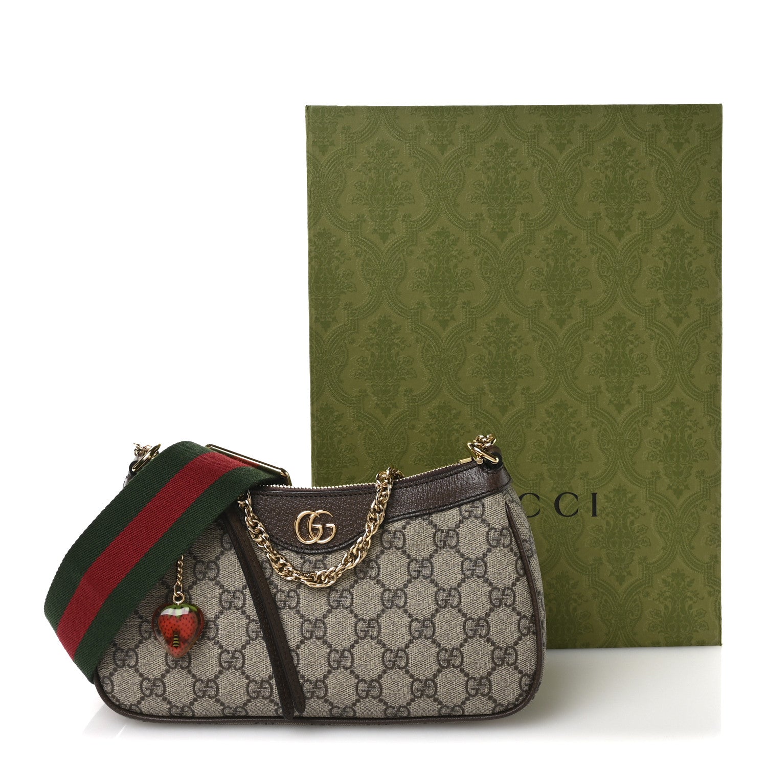 Gucci GG Supreme Monogram Textured Dollar Calfskin Web Small Ophidia GG Handbag Beige Ebony New Acero 11 of 12
