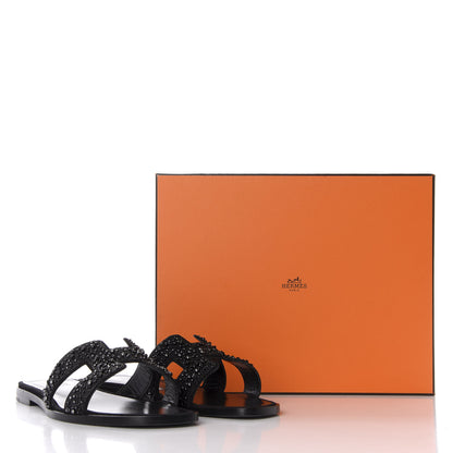 Hermes Goatskin Crystal Oran Sandals 39.5 Black 10 of 10