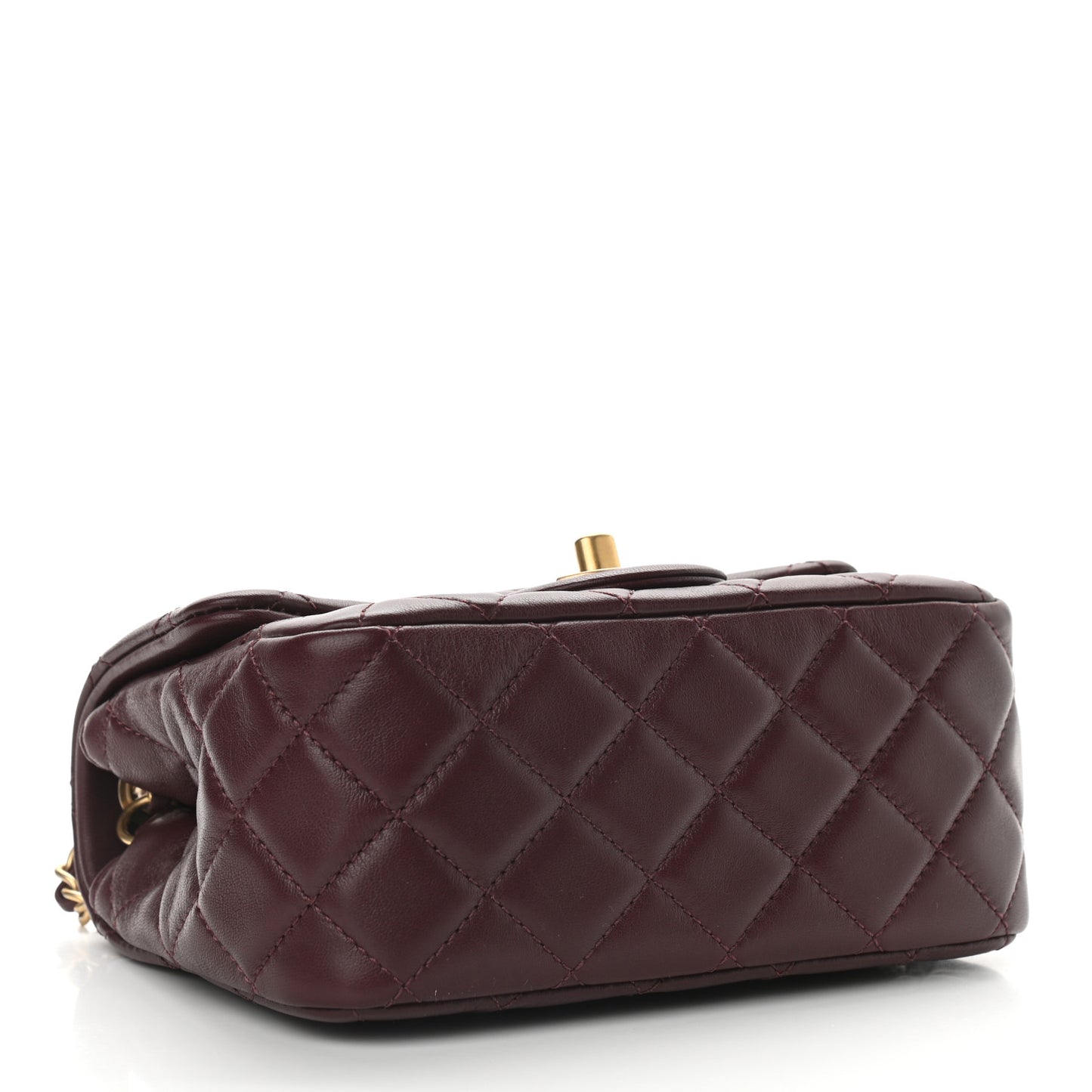 Lambskin Quilted Mini Pearl Crush Flap Burgundy