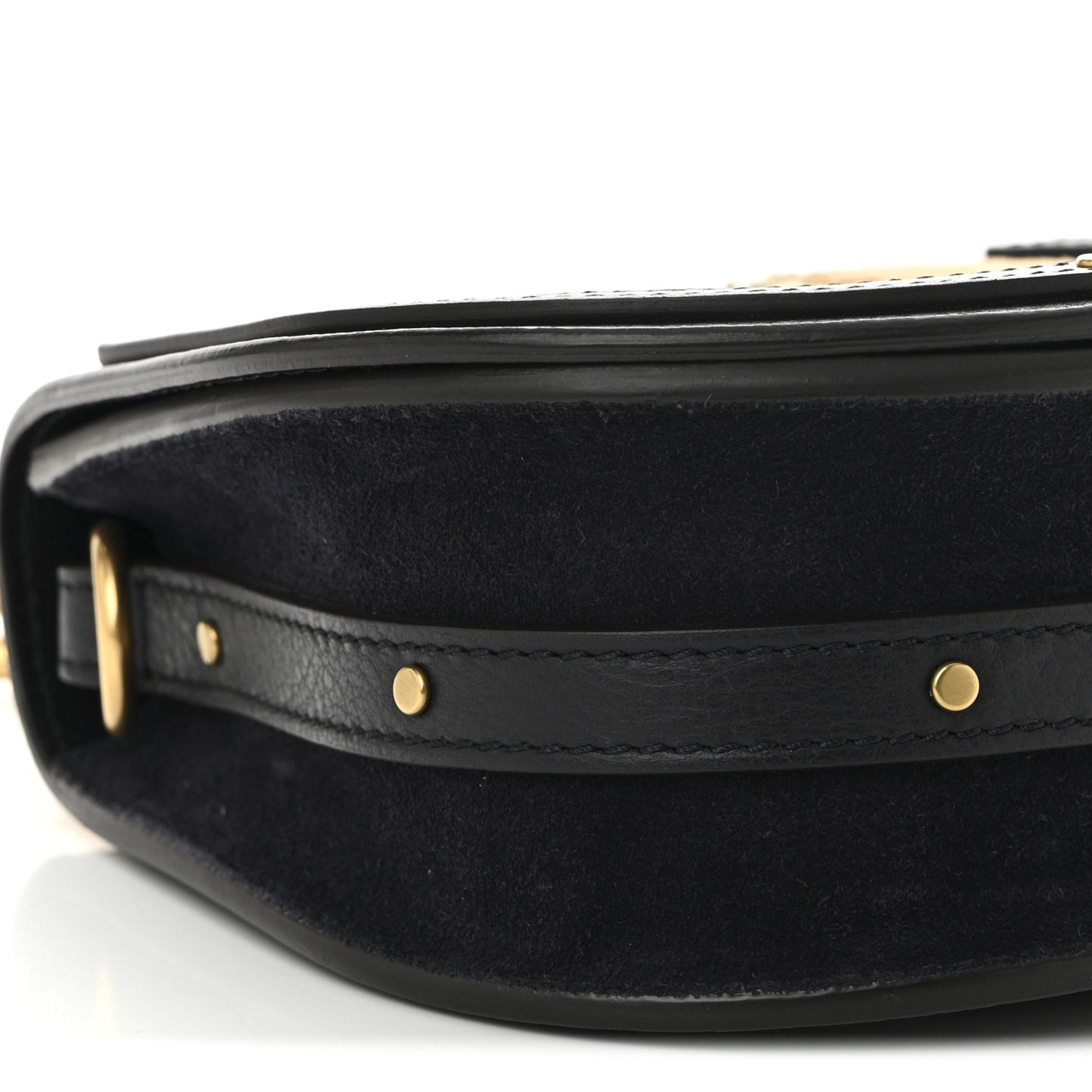 Calfskin Suede Stars Patchwork Studs Small Nile Bracelet Bag Navy Blue