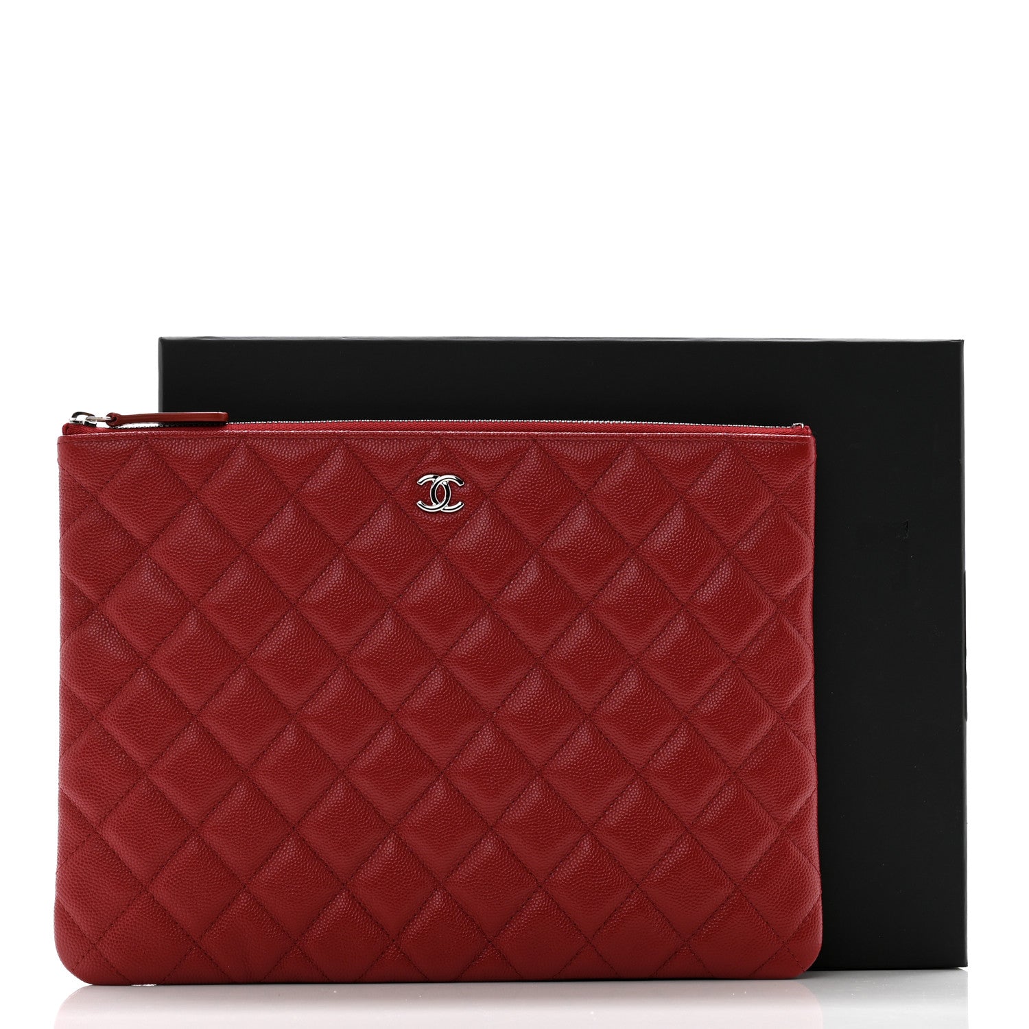 Chanel Caviar Quilted Medium Cosmetic Case Dark Red 8 of 8