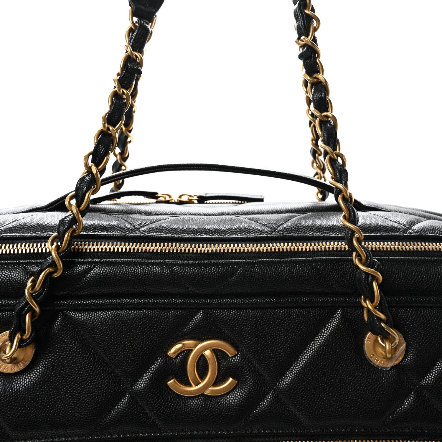 Chanel Shiny Grained Calfskin Quilted Large Travel Bowling Bag Black 8 of 10