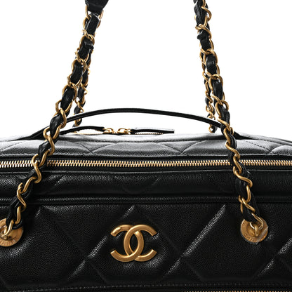 Chanel Shiny Grained Calfskin Quilted Large Travel Bowling Bag Black 8 of 10