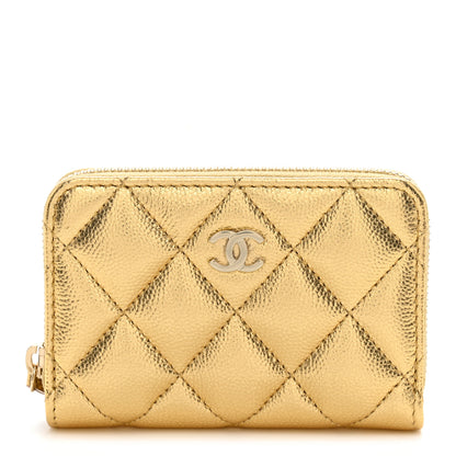 Chanel Metallic Caviar Quilted Zip Around Coin Purse Wallet  Gold 1 of 8