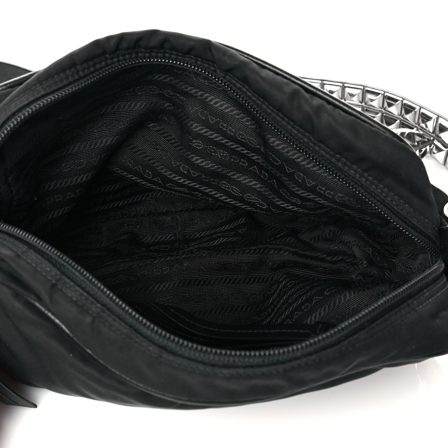 Prada Tessuto Nylon Studded New Vela Shoulder Bag Black Cromo 4 of 10