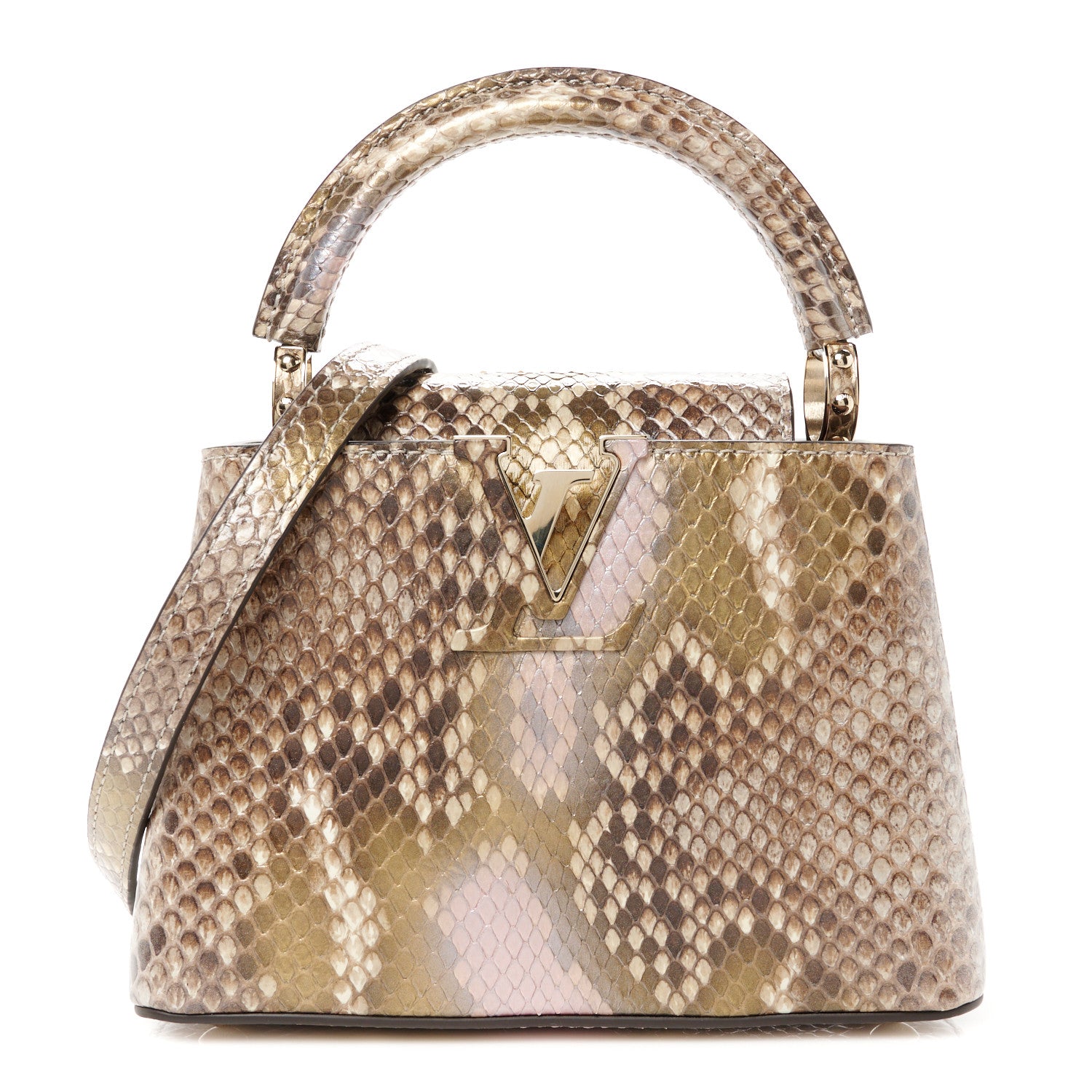 Louis Vuitton Metallic Snakeskin Capucines Mini Dore 1 of 9