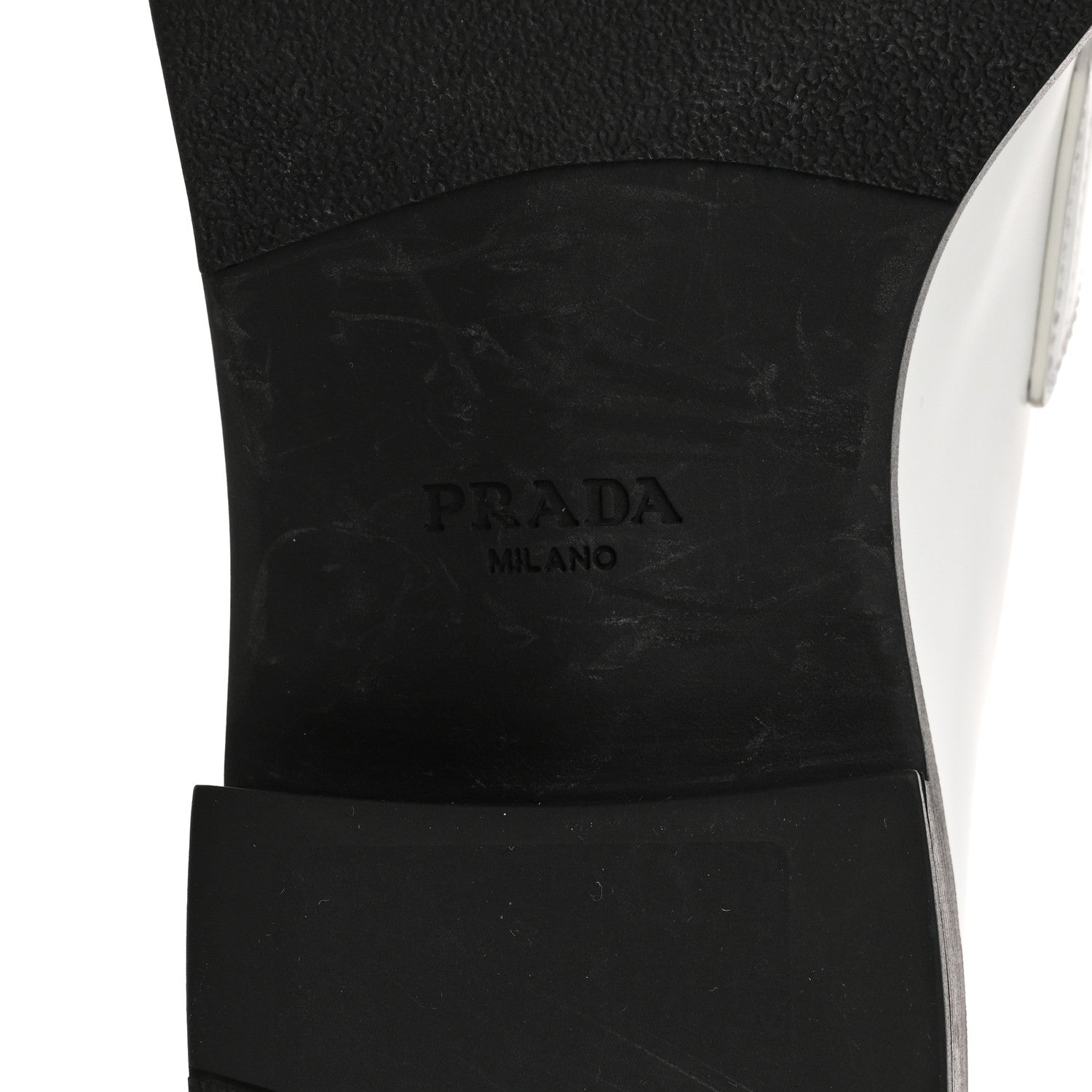 Prada Brushed Calfskin Metal Triangle Logo 20mm Loafers 39.5 White 9 of 13