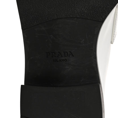 Prada Brushed Calfskin Metal Triangle Logo 20mm Loafers 39.5 White 9 of 13