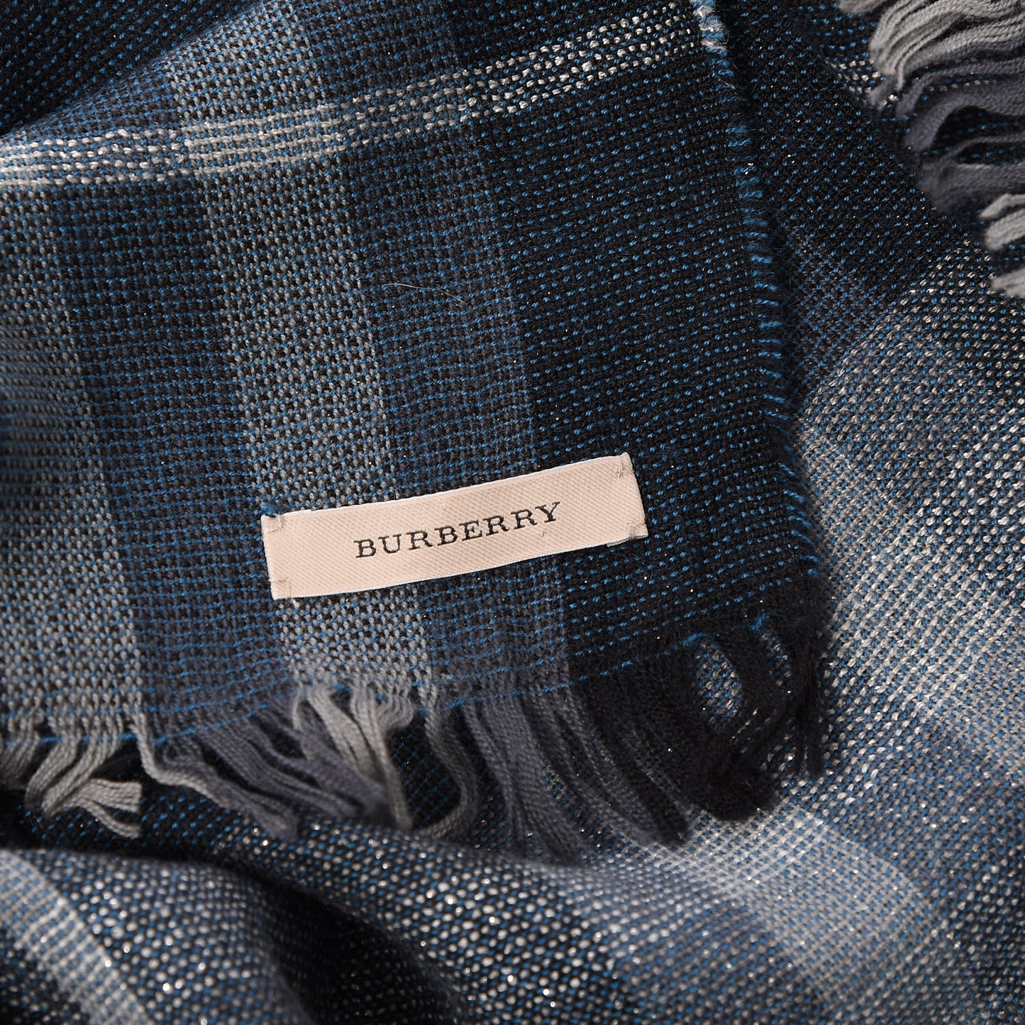 Merino Wool Cashmere Giant Check Lightweight Scarf Dark Navy
