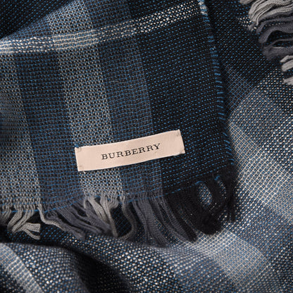 Burberry Merino Wool Cashmere Giant Check Lightweight Scarf Dark Navy 5 of 5