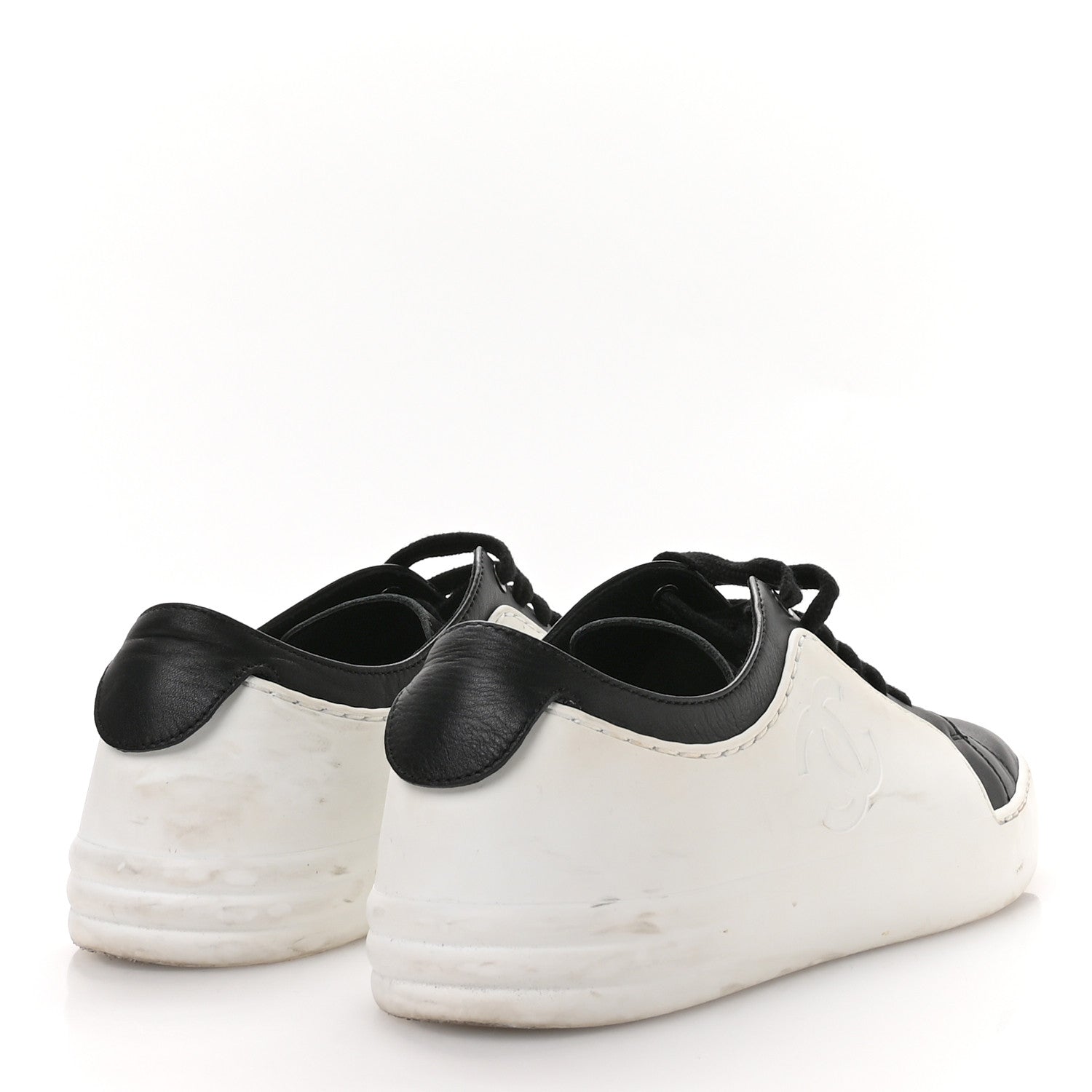 Chanel Calfskin Womens CC Sneakers 36 Black White 5 of 9