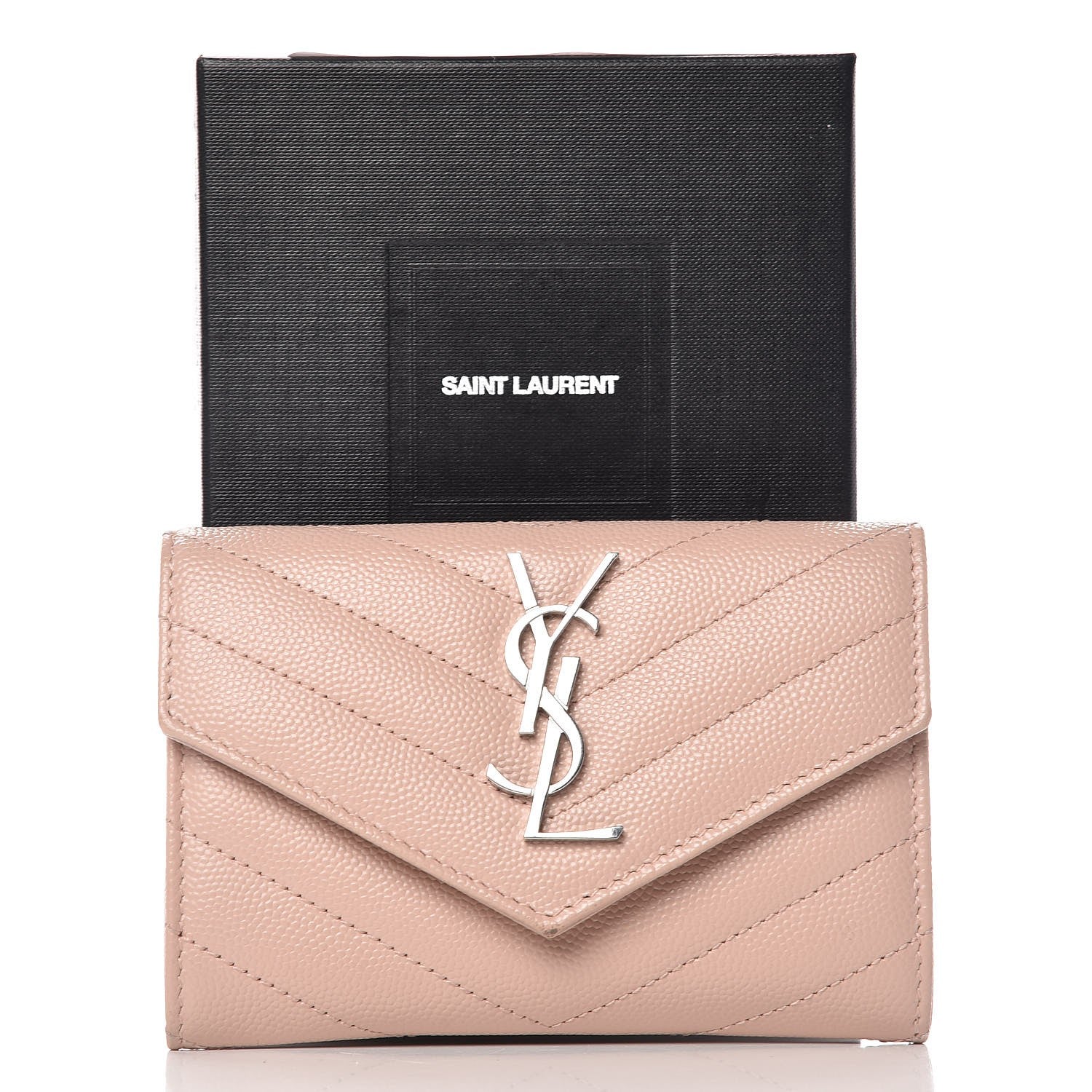 Saint Laurent Grain De Poudre Matelasse Chevron Small Monogram Envelope Wallet Pale Blush 9 of 9