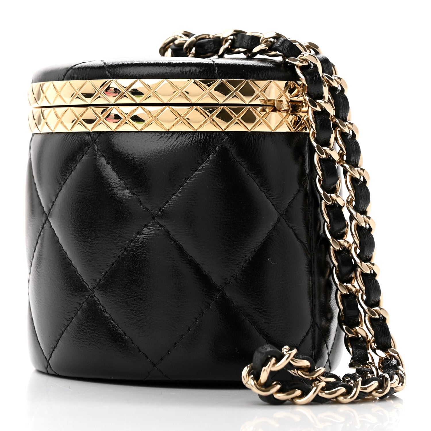 Chanel Metal Lambskin Quilted Mini Lock Frame Vanity Clutch Black 3 of 8
