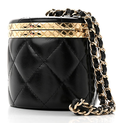 Chanel Metal Lambskin Quilted Mini Lock Frame Vanity Clutch Black 3 of 8