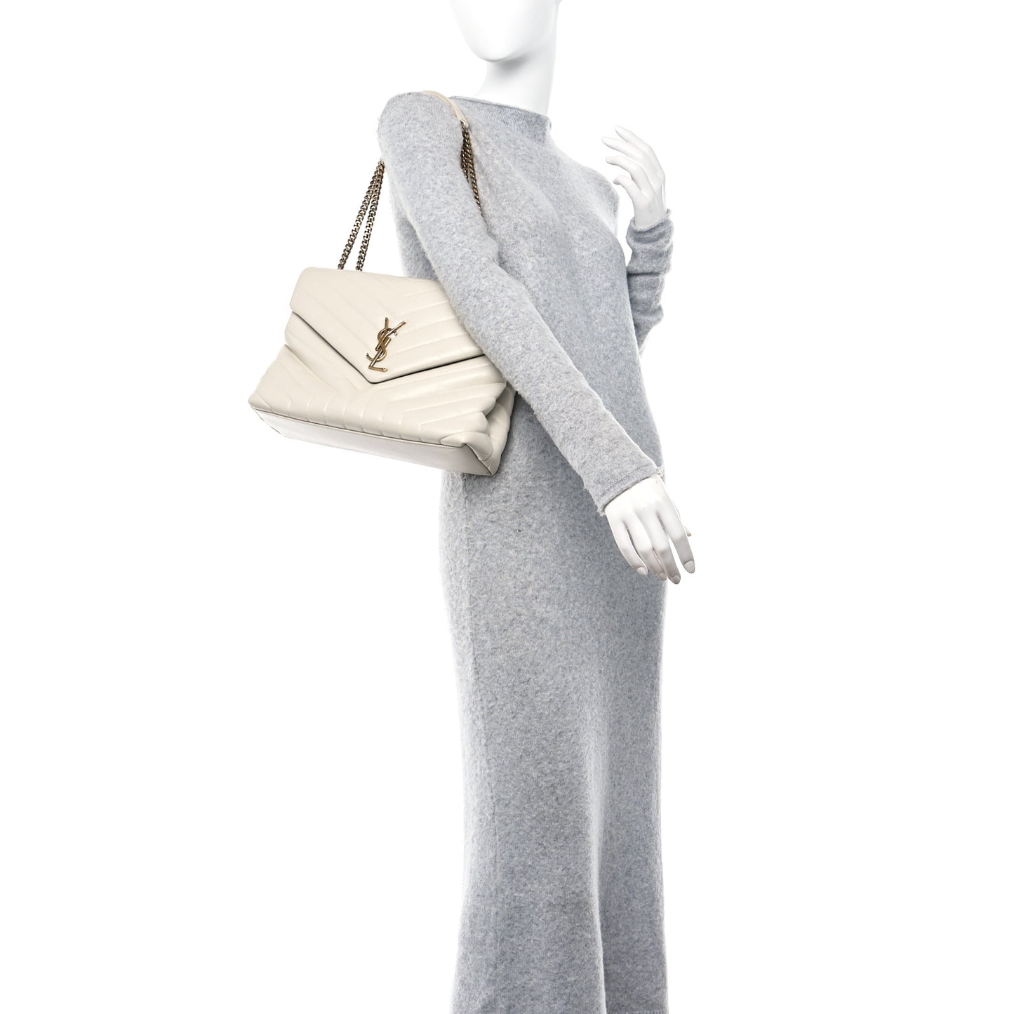 Calfskin Y Quilted Monogram Medium Loulou Chain Satchel Crema Soft