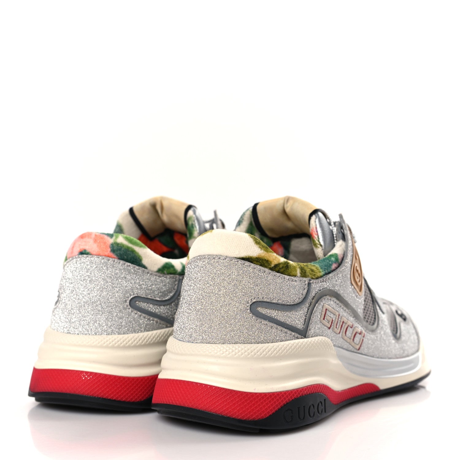 Gucci Metallic Calfskin Glitter Mesh Womens Ultrapace Sneakers 38 Silver Light Grey Mystic White 4 of 6