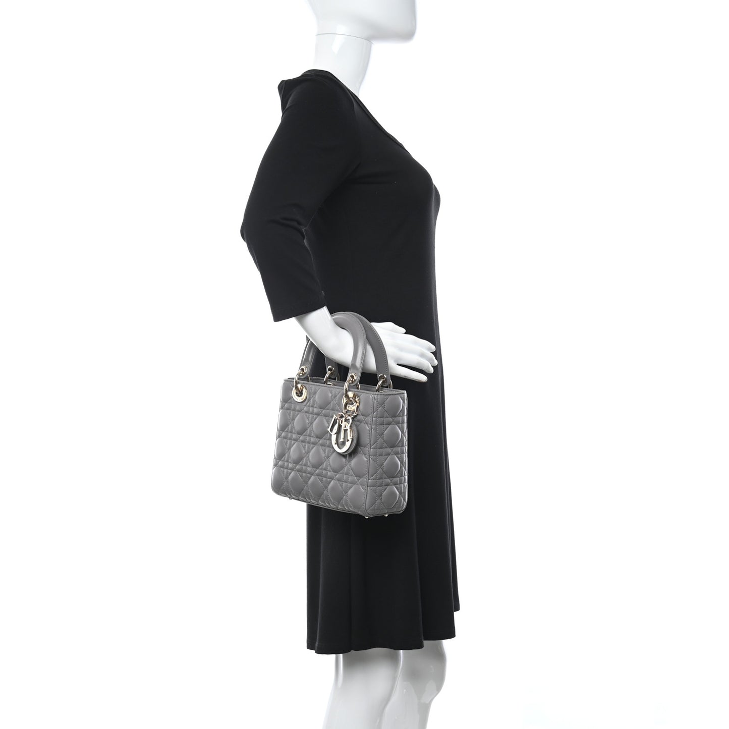 Lambskin Cannage Small Lady Dior Grey