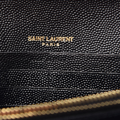 Saint Laurent Grain De Poudre Matelasse Chevron Monogram Chain Wallet Black 6 of 10