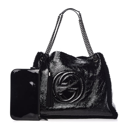 Gucci Patent Shearling Large Soho Chain Shoulder Bag Black 3 of 13