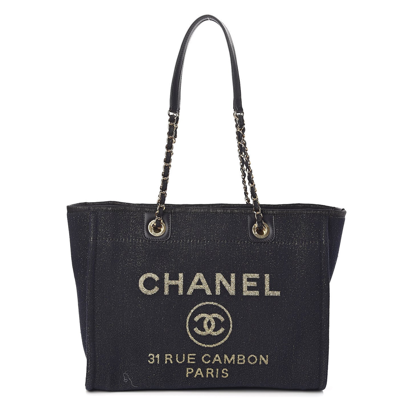 Lurex Canvas Small Deauville Tote Navy Blue Gold