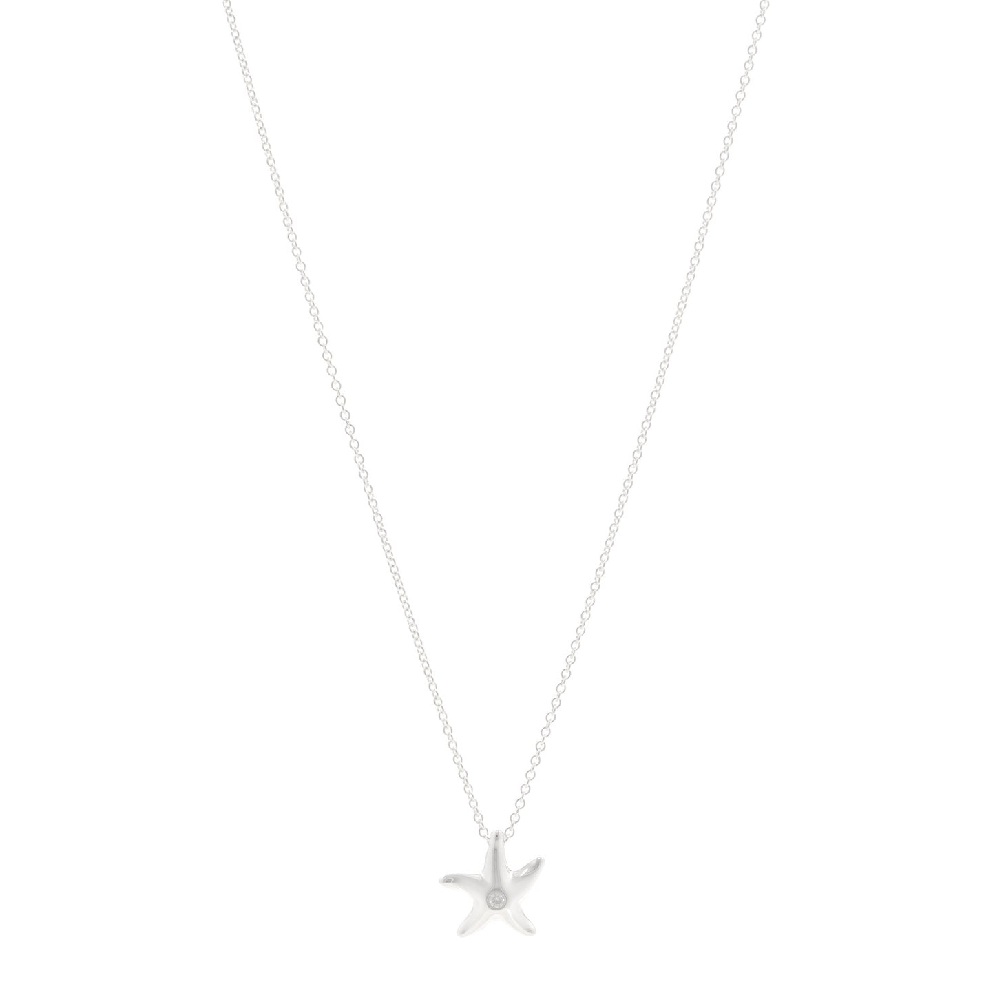 Sterling Silver Diamond 12mm Elsa Peretti Starfish Pendant Necklace