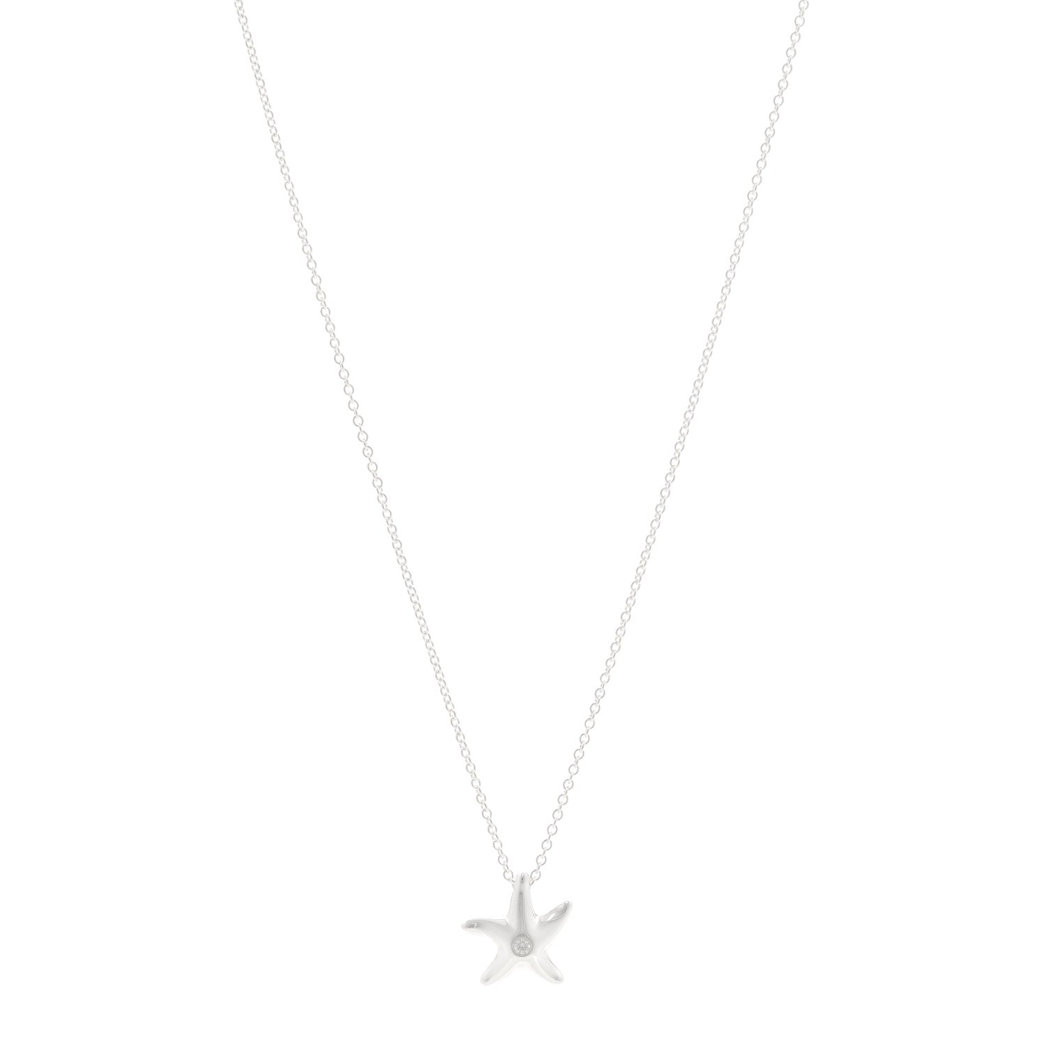 Tiffany Sterling Silver Diamond 12mm Elsa Peretti Starfish Pendant Necklace 1 of 5